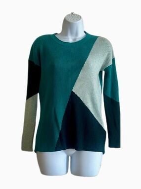 Smartwool Teal and Cream Geometric Ribbed Sweater - Women